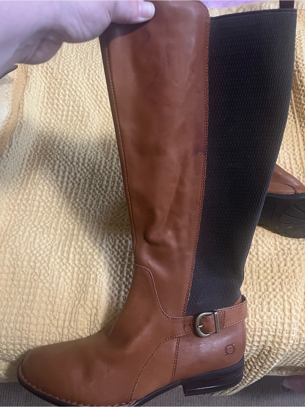 Born Tall Brown Leather Over-the-Knee Boots with Black Stretch Panel